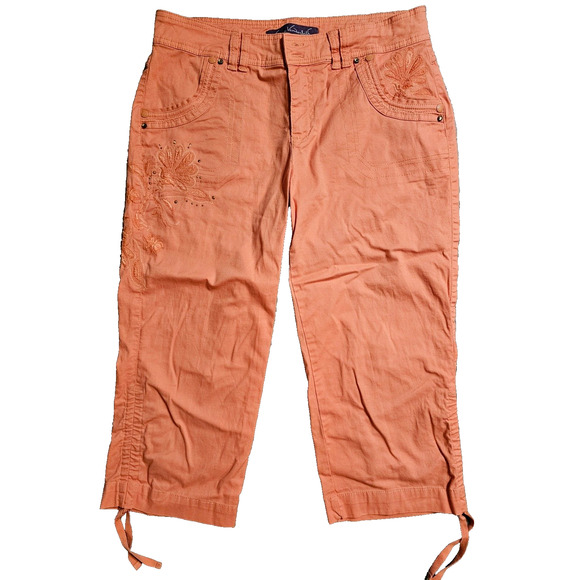 Gloria Vanderbilt Women's Orange Embroidered Cotton Capris Pants Size 8 - Picture 1 of 10